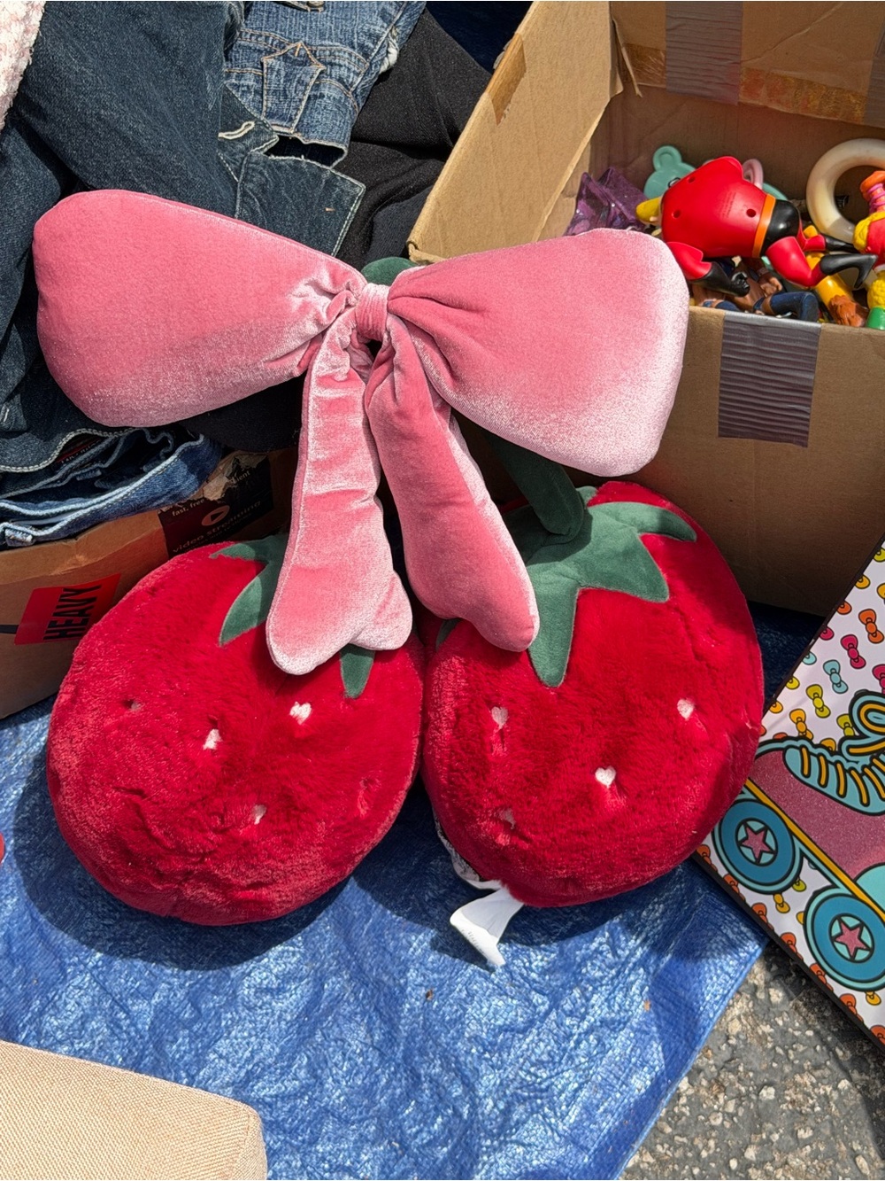 Plush Strawberry Bow Pillow Set - Pink & Red